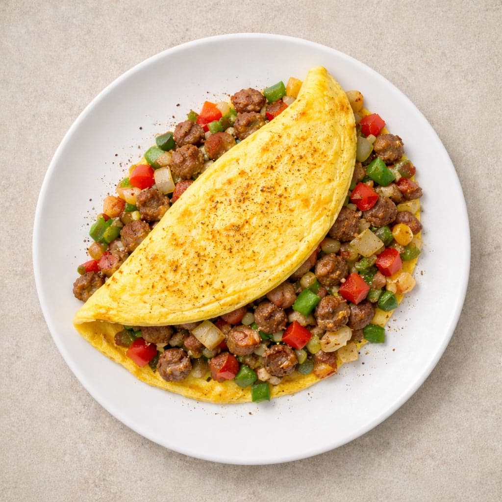 Turkey-Style Beef Sausage Omelette Plate